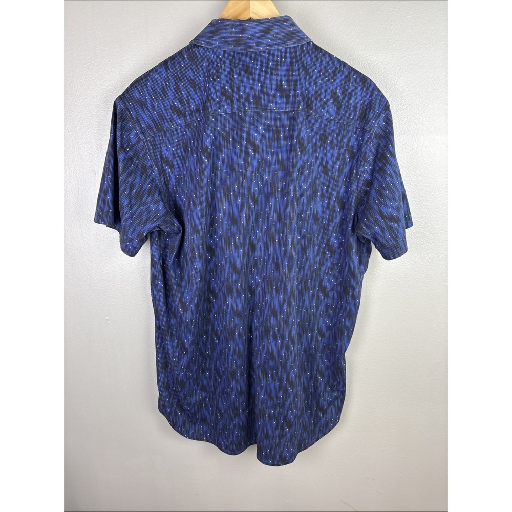 Butter Cloth Short Sleeve Button Up Shirt Size Medium Geometric Print Blue - Picture 6 of 8
